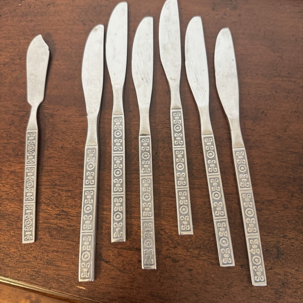 7 Pc Ginkgo Ltd. Korea Stainless Flatware Knives & Butter Knife 8.25"